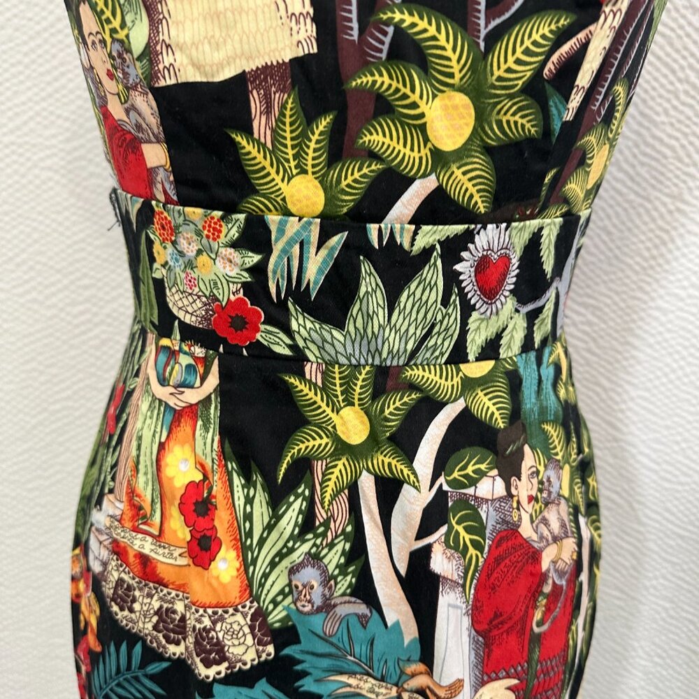 GRACE KARIN Frida Kahlo 50s Styled Cap Sleeve Pencil Wiggle Sweetheart Dress M - Picture 5 of 12